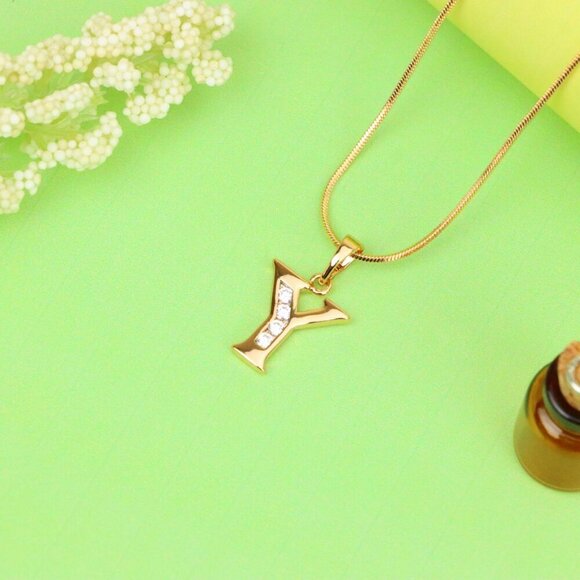 "Rose Gold Alphabet Y Pendant with Sparkling Crystals, XPPT1374 - Picture 3 of 12